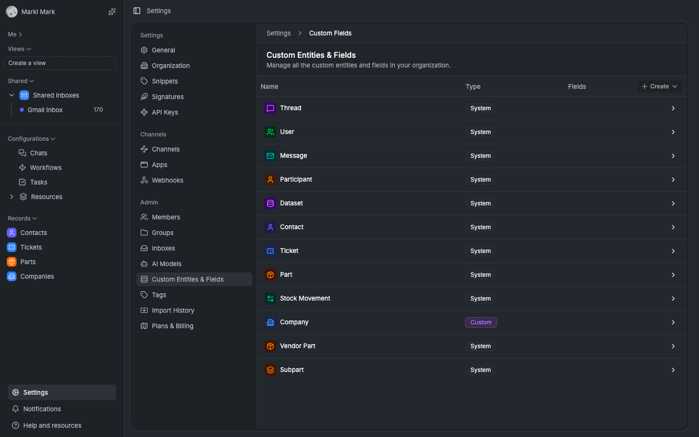 The four core tables: EntityDefinition, CustomField, EntityInstance, and FieldValue